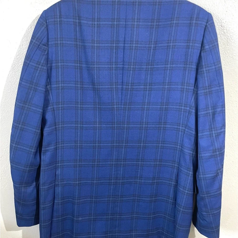 Ermenegildo Zegna Wool Sport Coat Blue Windowpane US 42L/IT 52L Blazer Office